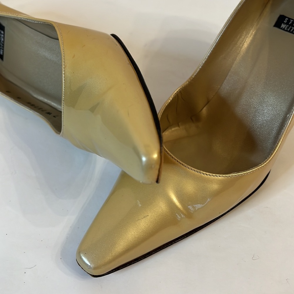 STUART WEITZMAN PATENT LEATHER LIGHT GOLD HEELS SZ 6 B - Picture 10 of 13
